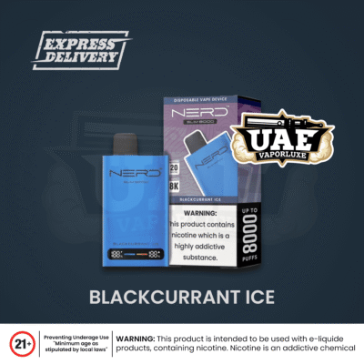 Blackcurrant Ice Nerd Slim 8000 Puffs Disposable Vape – Long-Lasting 8000 Puff Vape in Dubai, UAE with Mesh Coil and Rechargeable USB-C Battery
