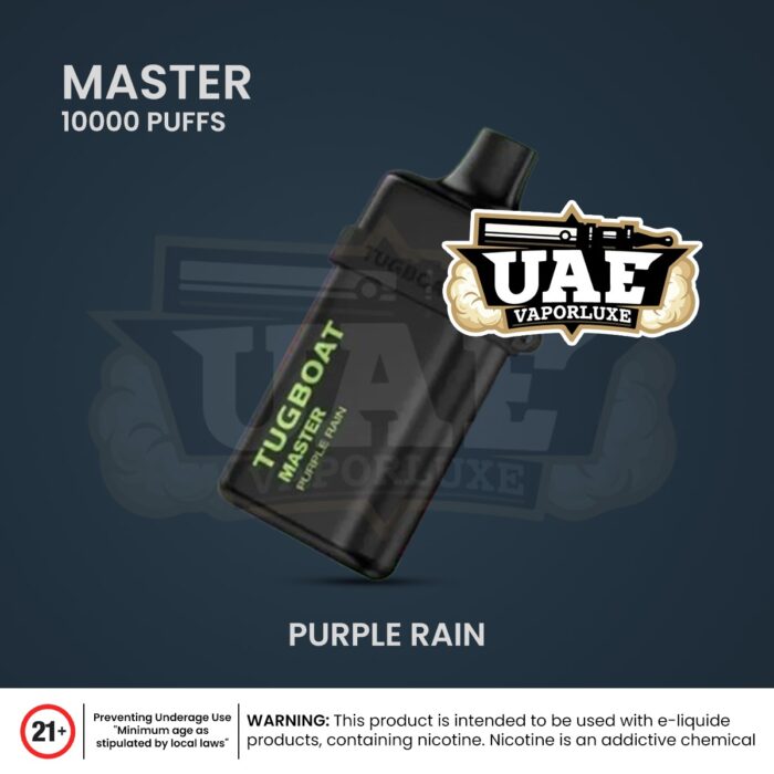 Tugboat Master disposable vape 10000 puffs with Purple Rain flavor.