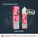 Tokyo Iced Litchi 60ml vape juice bottle and box with nicotine options 0mg, 3mg, and 6mg.