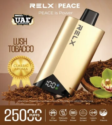 Buy RELX Peace 25000 puffs 20MG Lush tobacco flavors in Dubai UAE.