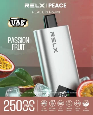 Buy RELX Peace 25000 puffs 20MG Passion fruit flavor in Dubai UAE.